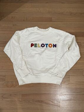 Peloton x Spiritual Gangster White Crewneck with Multicolor Logo, Size Medium